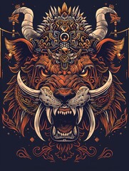 Intricate Illustration of a Fierce Mythical Beast