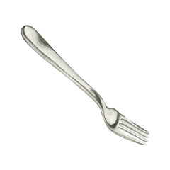 Silver steel fork. Kitchen utensil, flatware. Watercolor food illustration hand painted isolated on white background