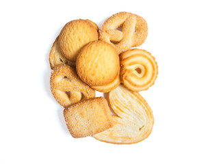 Danish butter cookies, butter cookies on isolated white background