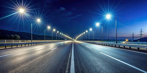 Obraz premium Highway illuminated by car lights at night, night, road, highway, traffic, cars, lights, motion, speed, travel, transportation
