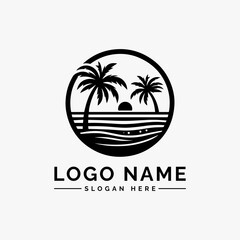 Obraz premium beach scenes with palm trees vector logo