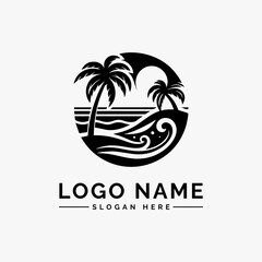 Obraz premium beach scenes with palm trees vector logo