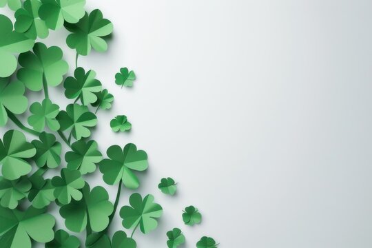 3d paper cut shamrock leaves on white background with copy space for text.
