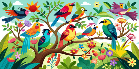 Fototapeta premium vector illustration birds on a tree