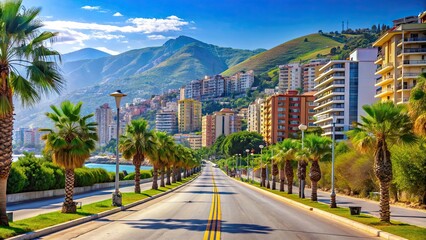 Road view of Vlora, Albania shining under the summer sun , Vlora, Albania, road, scenic, travel, destination