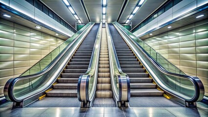 Moving escalator in a subway station , transport, urban, city, underground, stairs, commute, motion, public