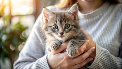 Cozy Domestic Moment with Fluffy Gray Kitten