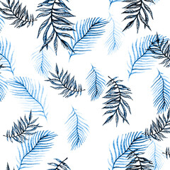 Naklejka premium Africa Tropical. Sea Floral Hawaiian. Aqua Tropical Leaves Drawing. Graphic Banana Leaf. Watercolor Banana Tree. Aquamarine Palm Tropical Drawing. Flyer Plants.