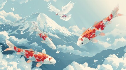 Koi fish in the traditional Japanese art style 