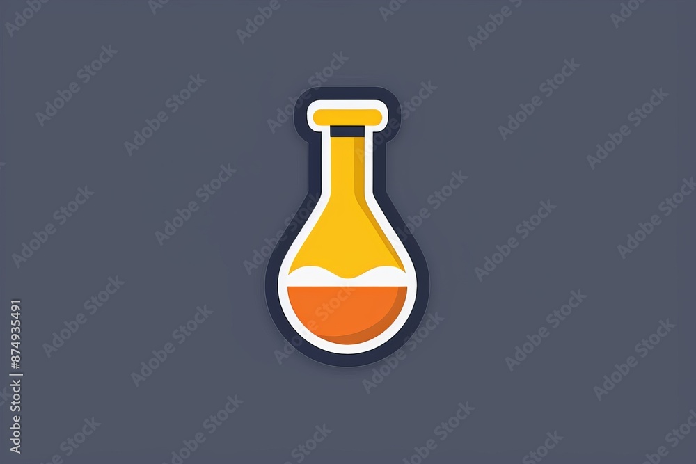 Poster simple laboratory flask icon with orange liquid on a dark background creating a clean and modern des