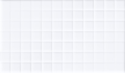 Abstract pattern of modern white evenly spaced squares with shadows on white. Modern and trendy abstract geometric background with copy space.