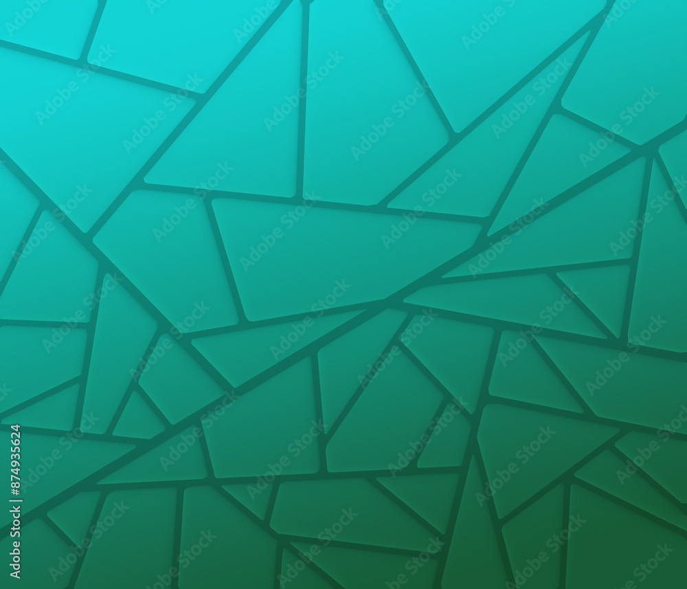 Poster mosaic of geometric shapes or shattered pieces with turquoise to green color gradient. abstract high