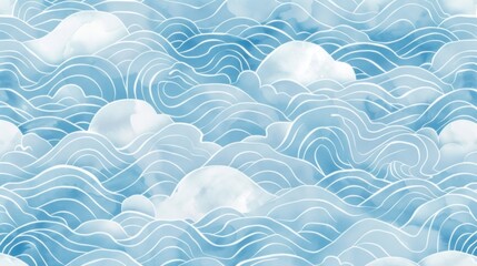 Abstract seamless pattern with Japanese waves, simple vector background.