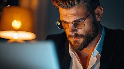 Experience the tension as a cybernetic businessman reviews virtual bankruptcy papers, highlighting economic hardship