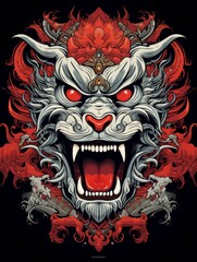 Fierce White Dragon with Red Accents