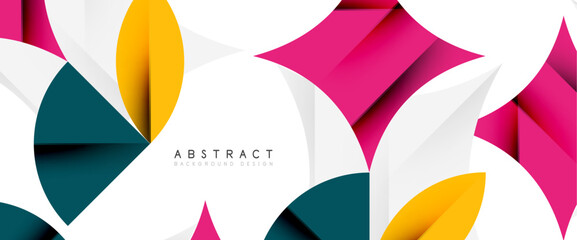 Minimal geometric elements on white. Petals, round triangles, star