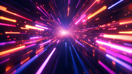 Naklejka premium Empty futuristic corridor background tunnel studio stage construction neon lights graphic glow purple blue bright virtual sci-fi futuristic 3D rendering illustration