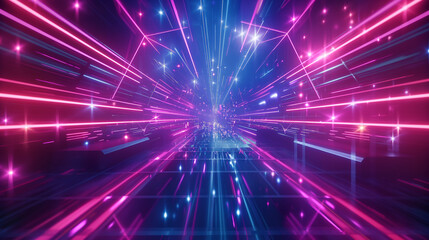 Naklejka premium Empty futuristic corridor background tunnel studio stage construction neon lights graphic glow purple blue bright virtual sci-fi futuristic 3D rendering illustration