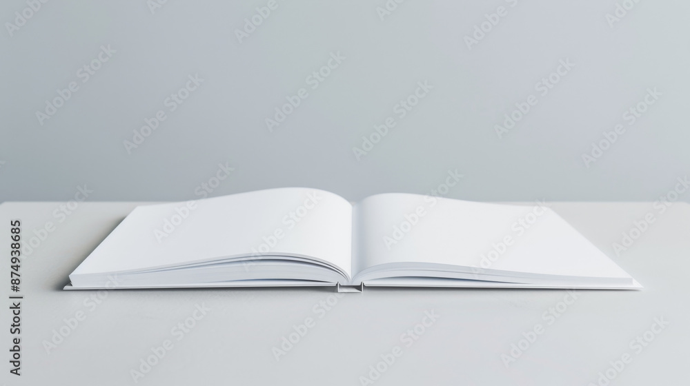 Poster mockup of brochure spread on minimalist table for print designs display.