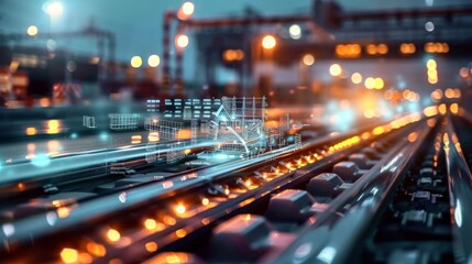 Obraz premium A train track with a digital image of a train on it