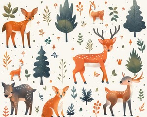 Obraz premium Create a seamless pattern with cute woodland animals and floral elements
