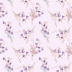 Beautiful summer floral seamless pattern with watercolor hand drawn flowers. Natural floral print. Stock illustration. Surface background and wallpaper design.