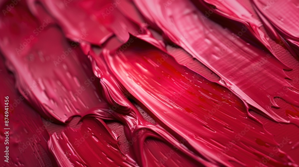 Poster close-up of vibrant red paint strokes with texture, creating an abstract and artistic visual effect.