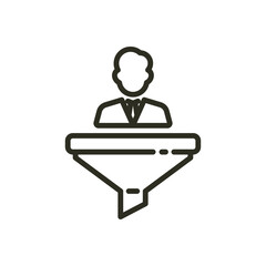 Business filter outline icon. Employee qualification filter vector icon illustration image