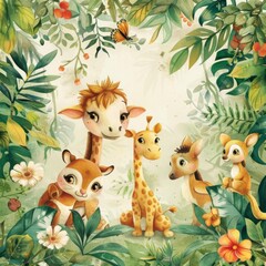 Fototapeta premium A group of cute animals in the jungle