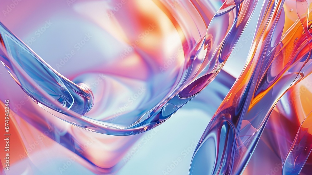 Poster an energetic display of dynamic abstract waves in shades of purple and orange, showcasing fluid moti