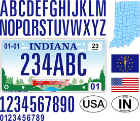 Indiana car license plate pattern,  letters, numbers and symbols, vector illustration, USA, United States
