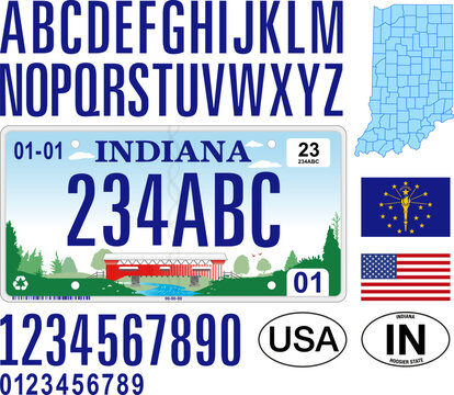 Indiana car license plate pattern,  letters, numbers and symbols, vector illustration, USA, United States