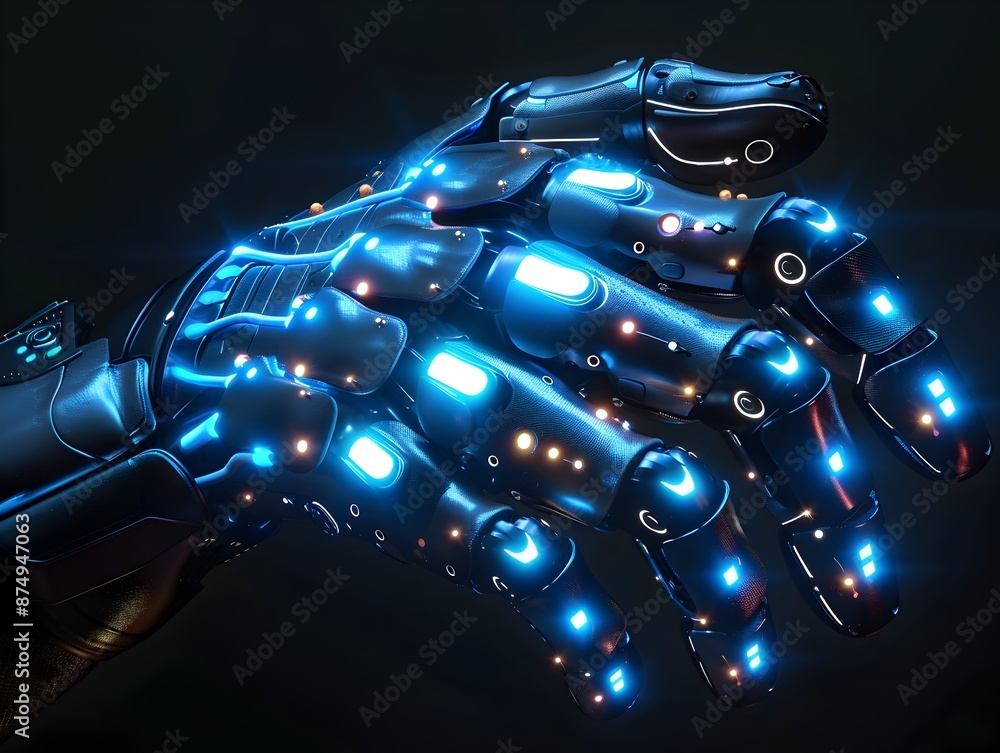 Poster neural interface gloves showcasing advanced digital device interaction and control concept