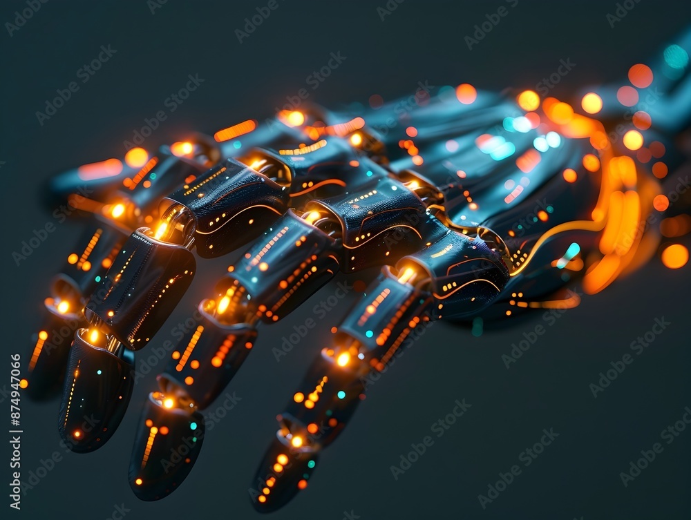 Poster futuristic neural interface gloves highlighting advanced digital interaction and control concept