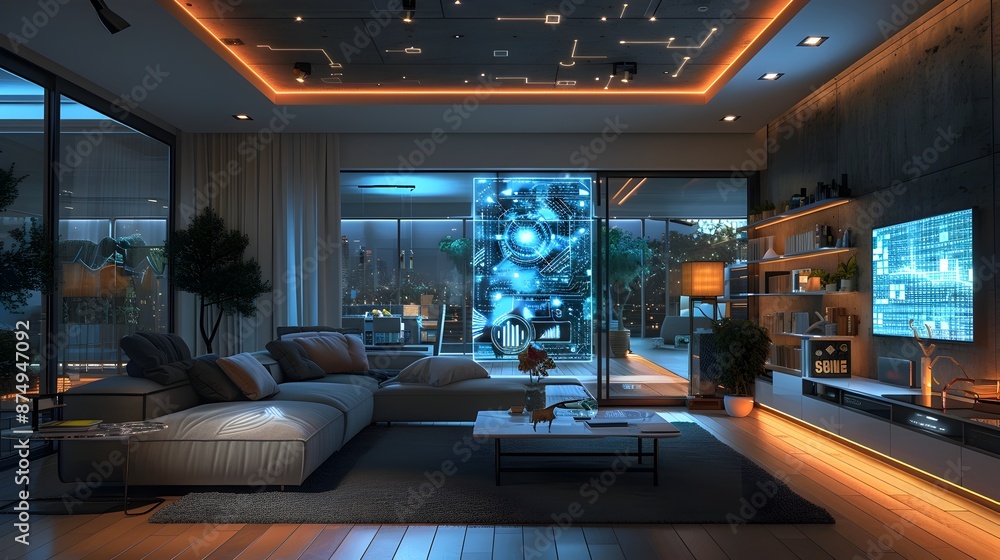 Poster seamless neural tech home automation with interconnected devices showcasing the future of intelligen