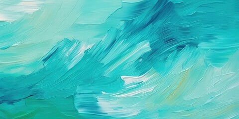 Abstract Teal and White Oil Painting with Gentle Flowing Brushstrokes