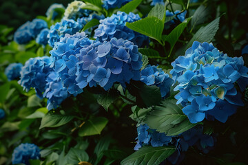 beautiful blue hydrangea flowers in the garden