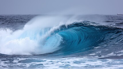 Fototapeta premium A powerful ocean wave crashing dramatically under a cloudy sky