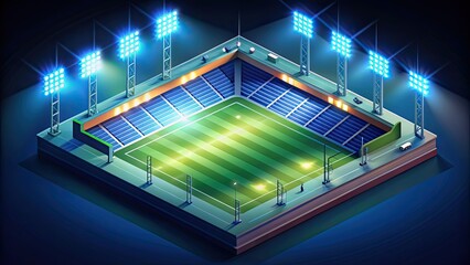 Obraz premium Isometric night-time football stadium with bright scoreboard, isometric, football, stadium, night-time, bright, scoreboard, lights