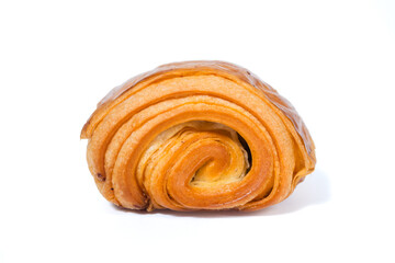 Pan au chocolate pastry with shiny crust isolated on white background. perfect for design element, packaging, or any commercial purposes.
