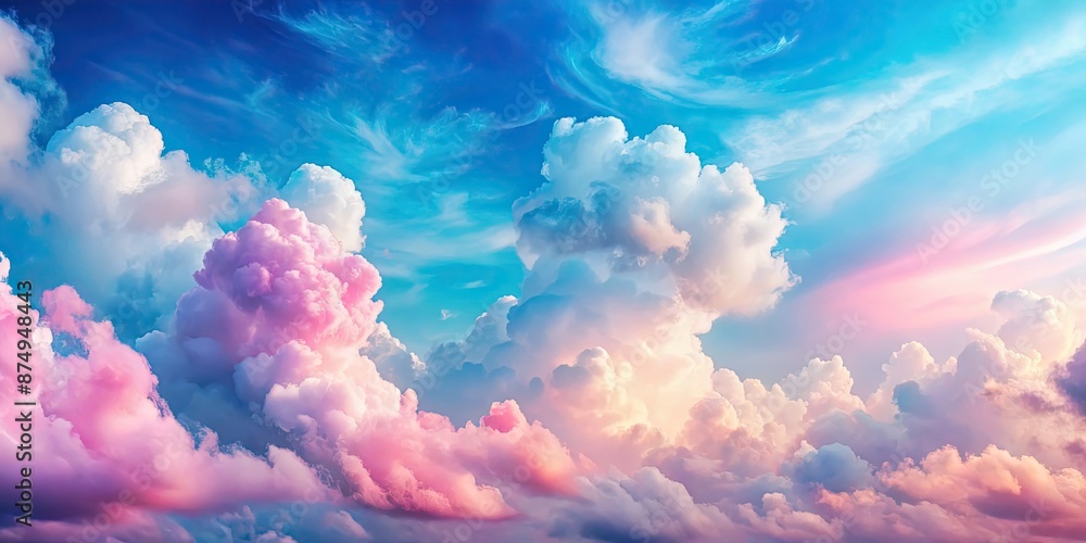 Poster Sky background with pink and blue clouds, sky, background, pink, blue, clouds, vibrant, colorful, serene, peaceful, dreamy