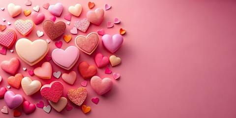 Valentines Day themed stock photo featuring multiple rendering hearts in shades of pink, rose, and orange, Valentines Day, love