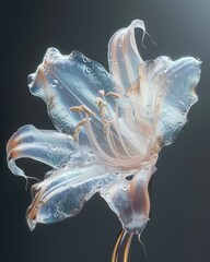 3D rendering of a flower in ethereal light and colors, with a painterly quality.