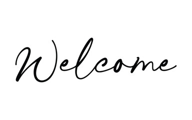 Hand drawn lettering of the word Welcome on white background