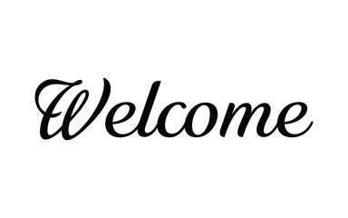 Hand drawn lettering of the word Welcome on white background