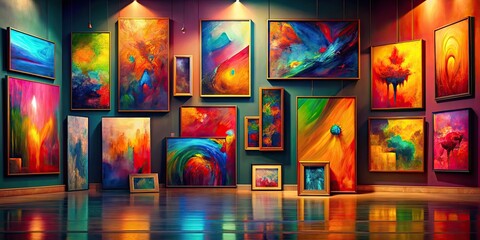 Fototapeta premium Vibrant abstract paintings in various colors and shapes, abstract, art, painting, colorful, vibrant, modern, contemporary