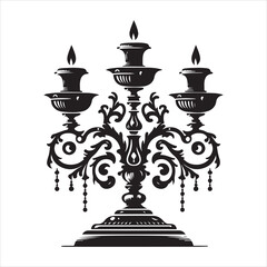 Fototapeta premium Traditional vintage candle holder lamp stand silhouette, vector black color silhouette