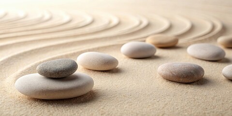 Meditation and spa background with smooth pebble stones on beige surface, meditation, spa, relaxation, peaceful, calm