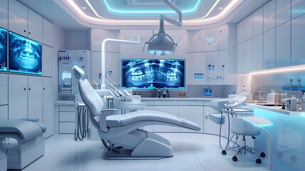 High Tech Dental Clinic with Robotic Assistants and Advanced Imaging Tools for Precise Treatments