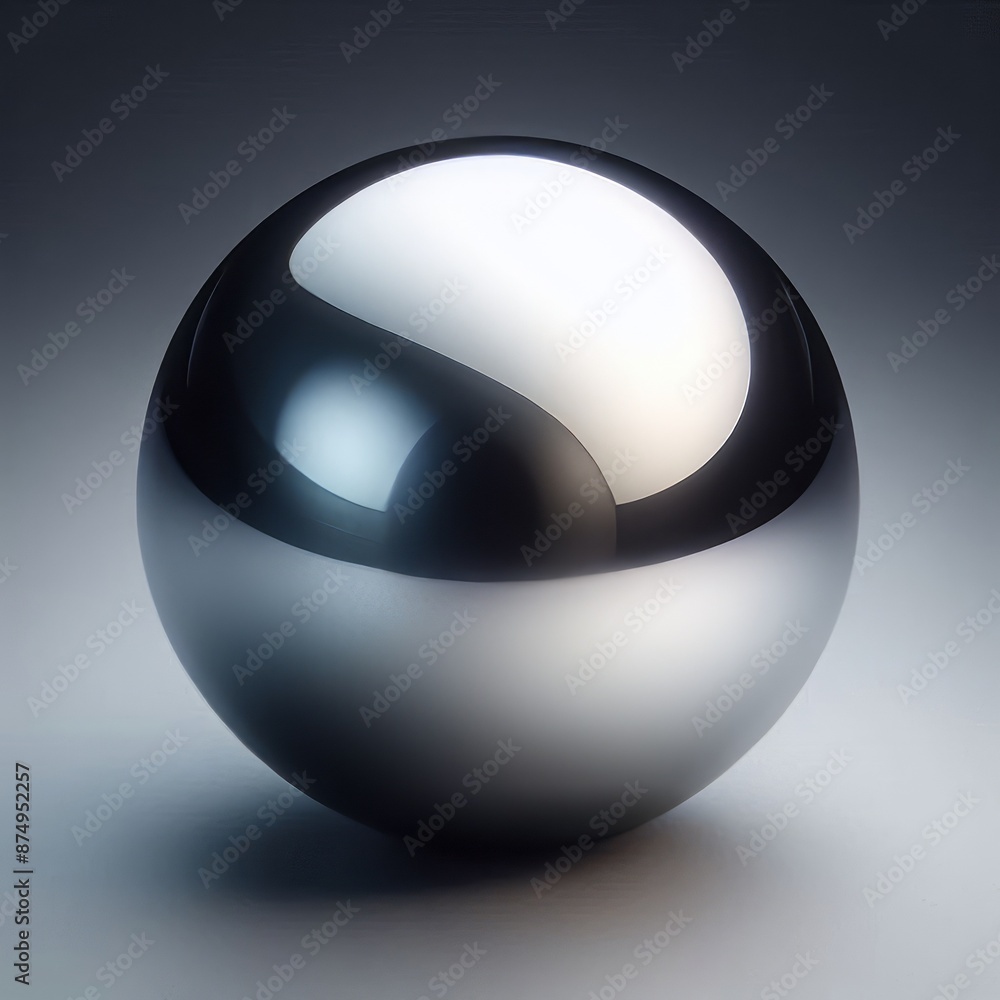 Poster 3d sphere with metallic design and light reflections isolated grey background
